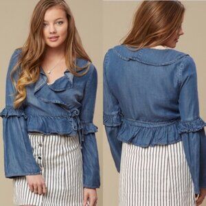 NWT Altar’d State Chambray Wrap Top Ruffles Small
